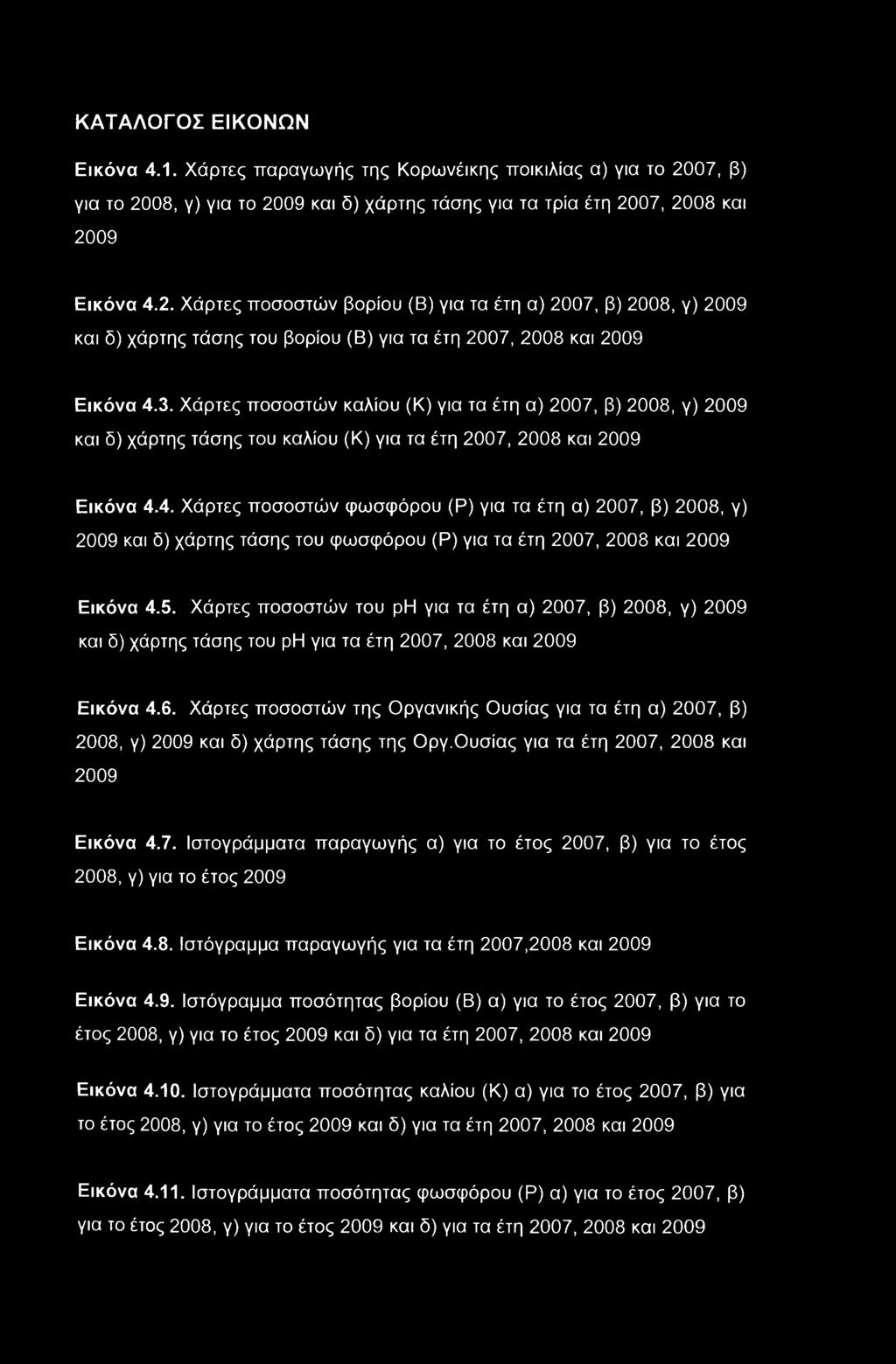 3. Χάρτες ποσοστών καλίου (Κ) για τα έτη α) 2007, β) 2008, γ) 2009 και δ) χάρτης τάσης του καλίου (Κ) για τα έτη 2007, 2008 και 2009 Εικόνα 4.