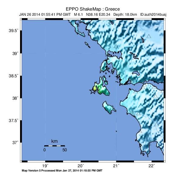Διαδικασία αυτόματης παραγωγής Shakemap Shakemap για το σεισμό της Κεφαλονιάς 26-1-2014 Προμήθεια και ανάπτυξη υπολογιστικών υποδομών και υπηρεσιών για την υποστήριξη του Ε.