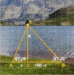 de puntos inaccesibles. Nestes casos aínda que o triángulo de partida non sexa rectángulo, trazando a súa altura podemos obter dous triángulos rectángulos que resolveremos cos datos que temos.