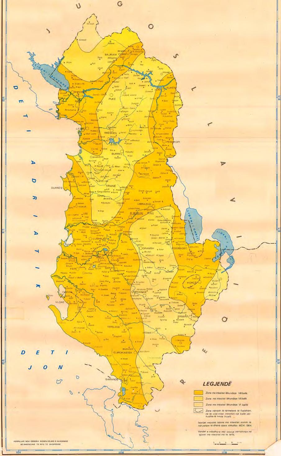 Zona jone e studimit, ku do te ndertohet skema hidroenergjitike e Valbones bazuar ne harten e Rajonizimit Sizmik