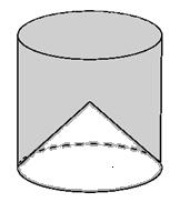 48. Στο πιο κάτω στερεό φαίνεται ένας κύλινδρος από τον οποίο έχει αφαιρεθεί ένας κώνος. Το εμβαδόν της κυρτής επιφάνειας του κυλίνδρου είναι 48 και η ακτίνα της βάσης του είναι 3.
