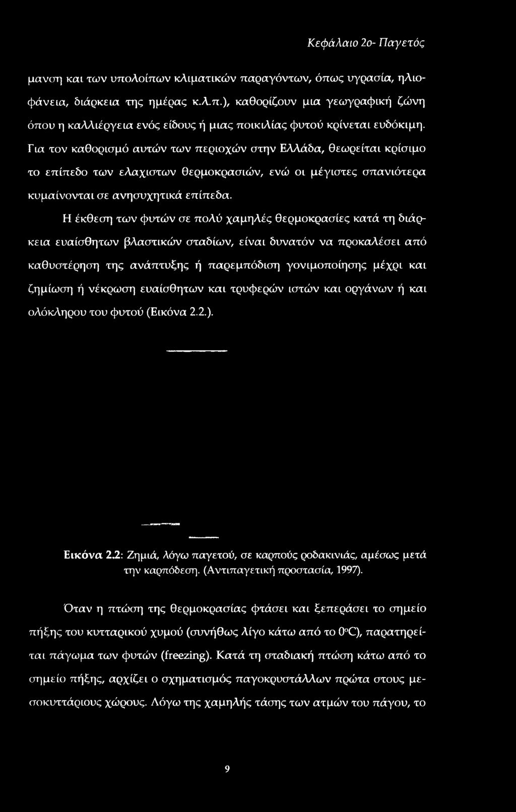 Η έκθεση των φυτών σε πολύ χαμηλές θερμοκρασίες κατά τη διάρκεια ευαίσθητων βλαστικών σταδίων, είναι δυνατόν να προκαλέσει από καθυστέρηση της ανάπτυξης ή παρεμπόδιση γονιμοποίησης μέχρι και ζημίωση