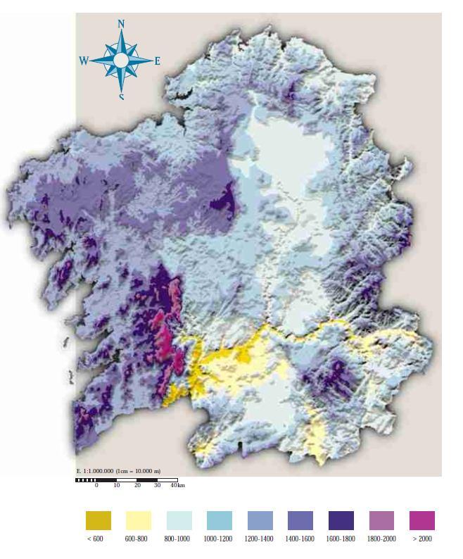 básicos de planificación: Eficiencia no uso do solo PRECIPITACIÓN ANUAL ACUMULADA (MM) TEMPERATURA MEDIA Protección da saúde e a seguridade das persoas ANUAL (ºC) Protección ambiental.