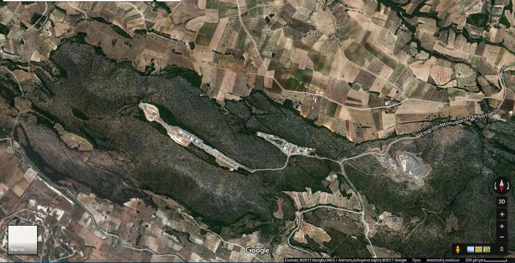 Εικόνα 4.1 Γεωγραφική θέση των εγκαταστάσεων της εταιρείας EXTRACO Τα δύο οικόπεδα συνδέονται με ασφαλτοστρωμένο δρόμο 450 μέτρων με την επαρχιακή οδό Ασωπίας Τανάγρας.