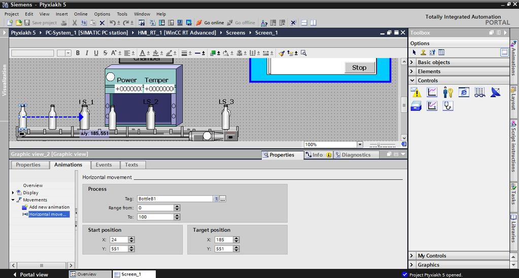 6 Κίνηση μπουκαλιού Η κατηγορία Graphics της εργαλειοθήκης του προγράμματος υπάρχει μεγάλο εύρος γραφικών στοιχείων για την πραγματοποίηση της εφαρμογής. Στο σχήμα 4.