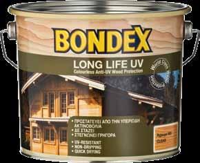 Bondex Long Life UV Υδατοδιαλυτό, διάφανο σατινέ βερνίκι εμποτισμού εξωτερικής χρήσης ανθεκτικό στην υπεριώδη UV ακτινοβολία Ειδικές ιδιότητες: Παρέχει προστασία μεγάλης διάρκειας από την αποσύνθεση,