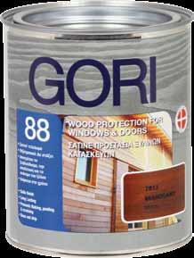 Gori 88 Finish Wood Stain Σατινέ εμποτιστικό ξύλου βασισμένο σε αλκυδικές ρητίνες, βάσεως νεφτιού. Περιέχει μυκητοκτόνο κατά της μούχλας που προσβάλει την επιφάνεια του ξύλου.