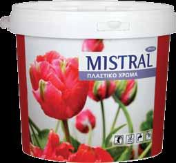 Συσκευασίες 5 lt 10 lt Mistral Πολύ οικονομικό, πλαστικό χρώμα, βινυλικών ρητινών για εσωτερική κυρίως χρήση. Είναι κατάλληλο για επιφάνειες από σοβά, μπετόν, νοβοπάν, αμιαντοτσιμέντο.