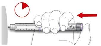 C. Injectaţi doza prin apăsarea butonului injector până la capăt. Numărul din fereastra dozei va reveni la 0 pe măsură ce injectaţi. 10 sec D. Ţineţi butonul injector apăsat complet.