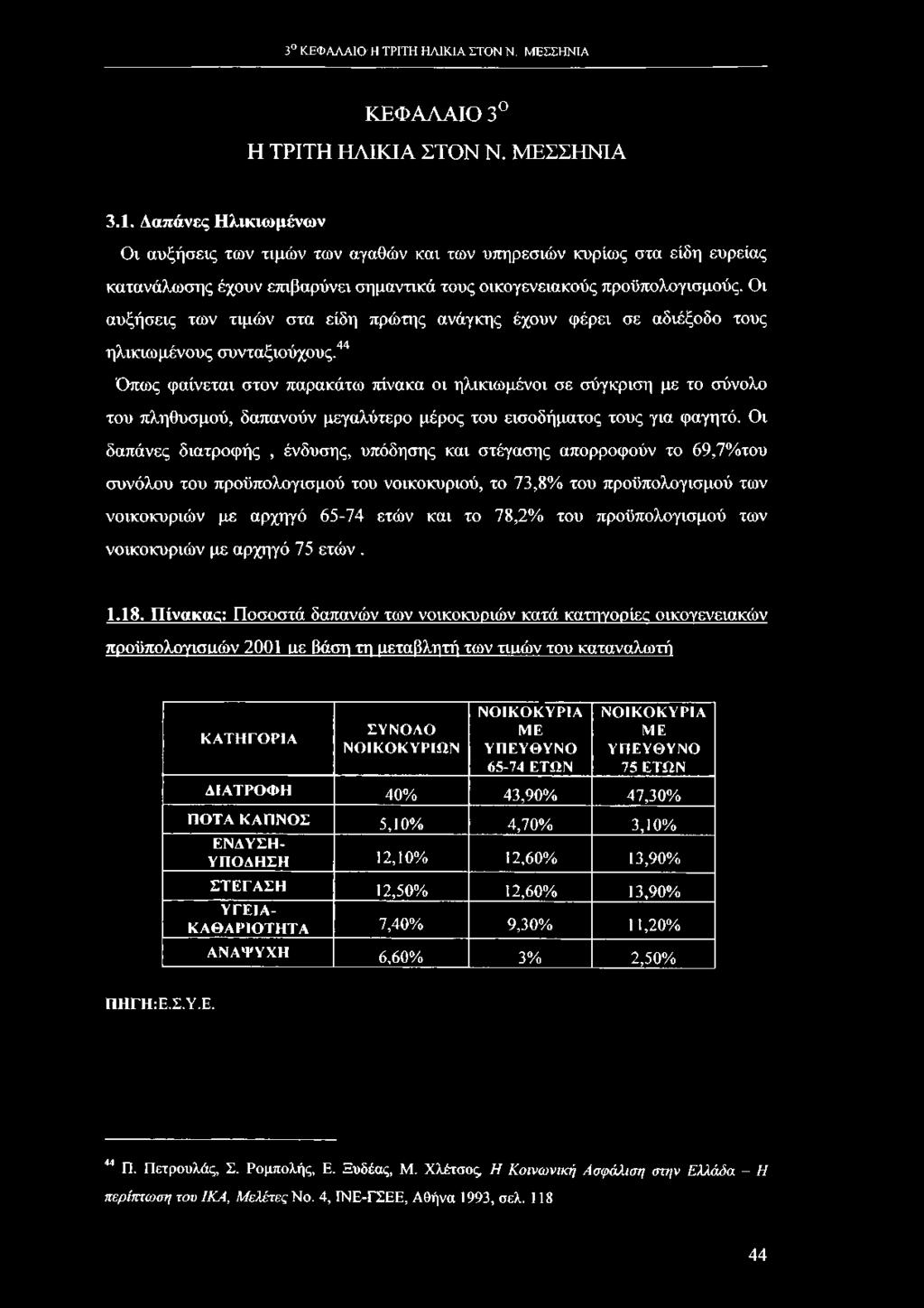 Οι δαπάνες διατροφής, ένδυσης, υπόδησης και στέγασης απορροφούν το 69,7%του συνόλου του προϋπολογισμού του νοικοκυριού, το 73,8% του προϋπολογισμού των νοικοκυριών με αρχηγό 65-74 ετών και το 78,2%