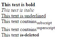 Παράδειγμα: <b>this text is bold</b> <br> <i>this text is italic</i> <br> <u>this text is underlined</u> <br> This text