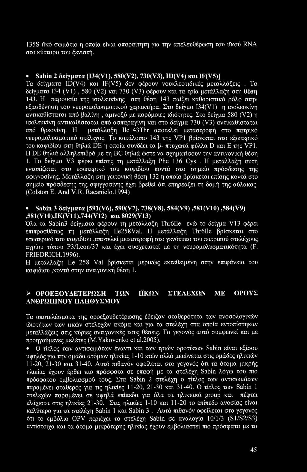 Τα δείγματα 134 (VI), 580 (V2) και 730 (V3) φέρουν και τα τρία μετάλλαξη στη θέση 143. Η παρουσία της ισολευκίνης στη θέση 143 παίζει καθοριστικό ρόλο στην εξασθένηση του νευρομολυσματικού χαρακτήρα.