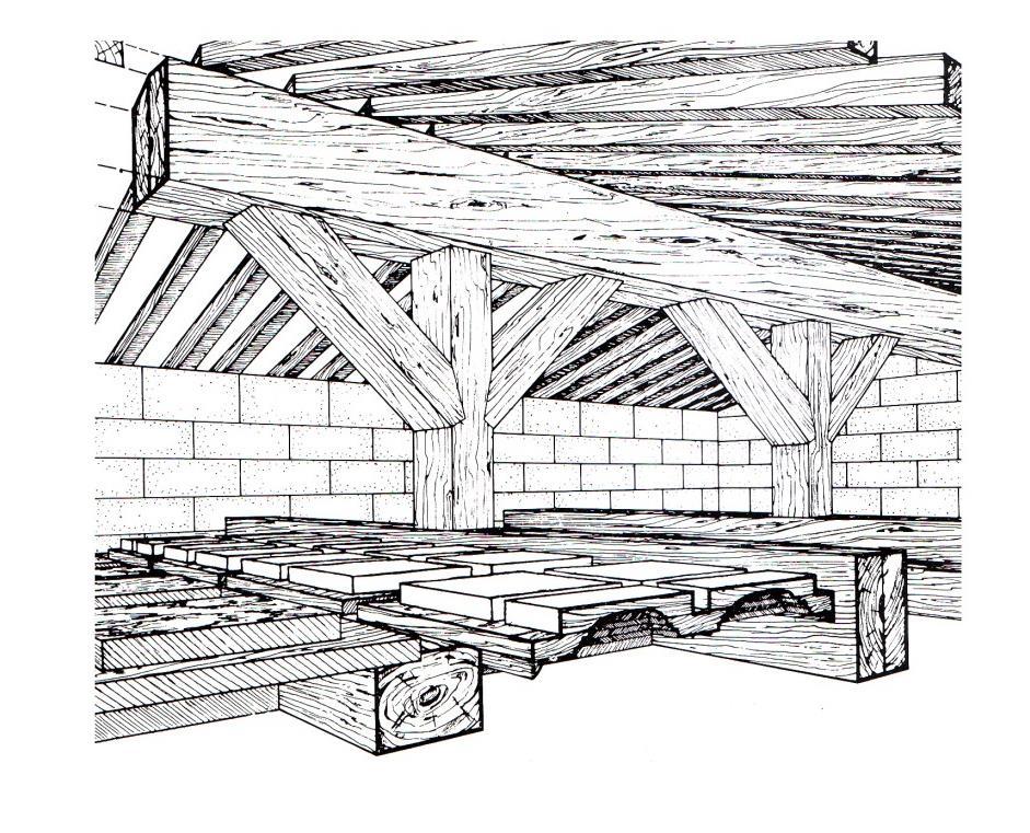 Ο μεσαίος ορθοστάτης ήταν κατασκευασμένος από ξύλο με σκοπό να μειωθεί το βάρος του ζευκτού και σε κάθε του πλευρά έφερε μια αντηρίδα η οποία στήριζε την κορυφαία διαμήκη δοκό