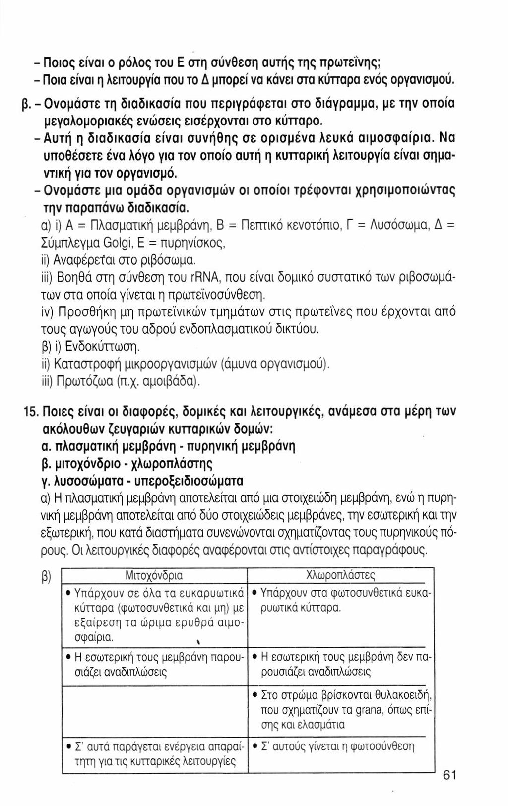 - Ποιος είναι ο ρόλος του Ε στη σύνθεση αυτής της πρωτείνης; - Ποια είναι η λειτουργία που το Δ μπορεί να κάνει στα κύπαρα ενός οργανισμού. β.