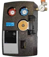 1,2: Ball valve and integrated analog thermometer 3, 4: Pressure relief safety valve with pressure gauge 5: Grundfos circulation pump.