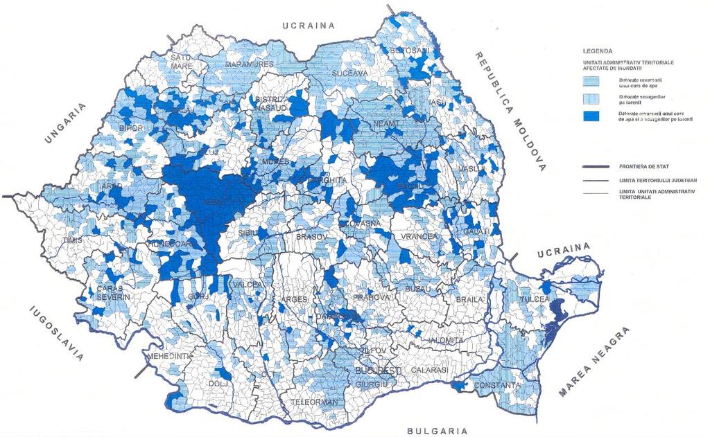 Strategia de Dezvoltare Teritorială a României Studiul 11 Suprafaţa inundabilă din revărsarea cursurilor de apă, la debite cu probabilitatea de depaşire de 5%, este estimată la 412.150 ha.