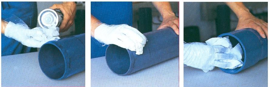 2. Lipirea cu ajutorul unui prosop de hârtie înmuiatǎ în decapant (cleaner) se curǎțǎ fitingul de praf Şi grǎsime la interior Şi țeavǎ la exterior pe