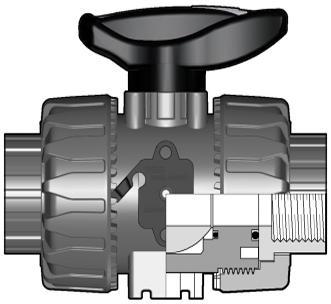 Robineți cu bilǎ cu 2 cǎi VK Seria DualBlock DN10 50 VKDDV DualBlock PVC-U Robinet manual cu bilǎ mǎrime metricǎ asamblare la capete prin lipire.