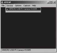 Στο AMCAP ανοίξτε την καρτέλα Devices (Συσκευές). Βεβαιωθείτε ότι έχετε επιλέξει τη σωστή web κάμερα: Sweex Hi-Def webcam. Στο AMCAP ανοίξτε το μενού Options (Επιλογές).