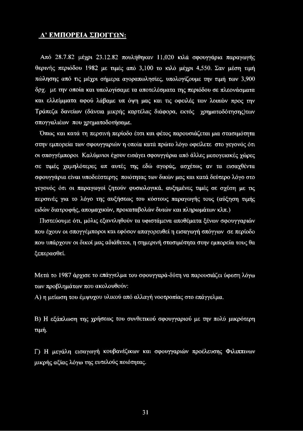με την οποία και υπολογίσαμε τα αποτελέσματα της περιόδου σε πλεονάσματα και ελλείμματα αφού λάβαμε υπ όψη μας και τις οφειλές των λοιπών προς την Τράπεζα δανείων (δάνεια μικρής καρτέλας διάφορα,