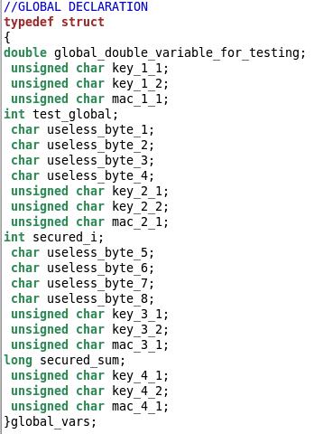 Όταν η python βλέπει το αίτημα για αρχικοποίηση των global μεταβλητών, μετατρέπει τον κώδικα αυτόν στον ακόλουθο, όπου για λόγους εποπτείας έχουμε μόνο 1 byte για κάθε keyshare και 1 byte για τα MACs.