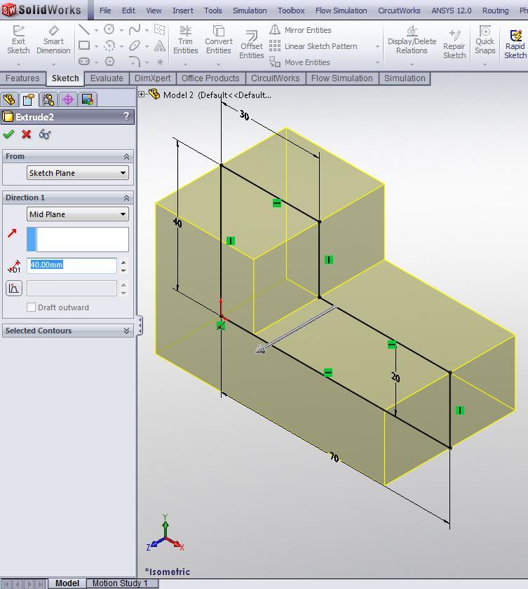 Extrude: Sketch2 From: sketch plane Direction