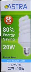 Συμπαγής Λαμπτήρες Φθορισμού B22 E27 E14 Compact Fluorescent Lamp B22 E27 E14 80% Εξοικονομηση ενεργειας 80% Energy Saving ASTRA CFL 80% Energy Saving Code Description Lumens Price Barcode E14/5
