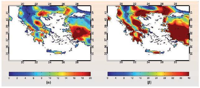 αριθμός ημερών με Tmin>20 o C kai Tmax>35 o C.