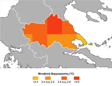 Δεδομένα από Climate Wizard Average of 2050s compared to the 1961-1990