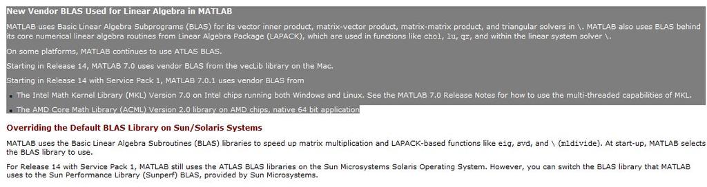 MATLAB και BLAS Από τις σελίδες της Mathworks. είτε το άρθρο του Cleve Moler.