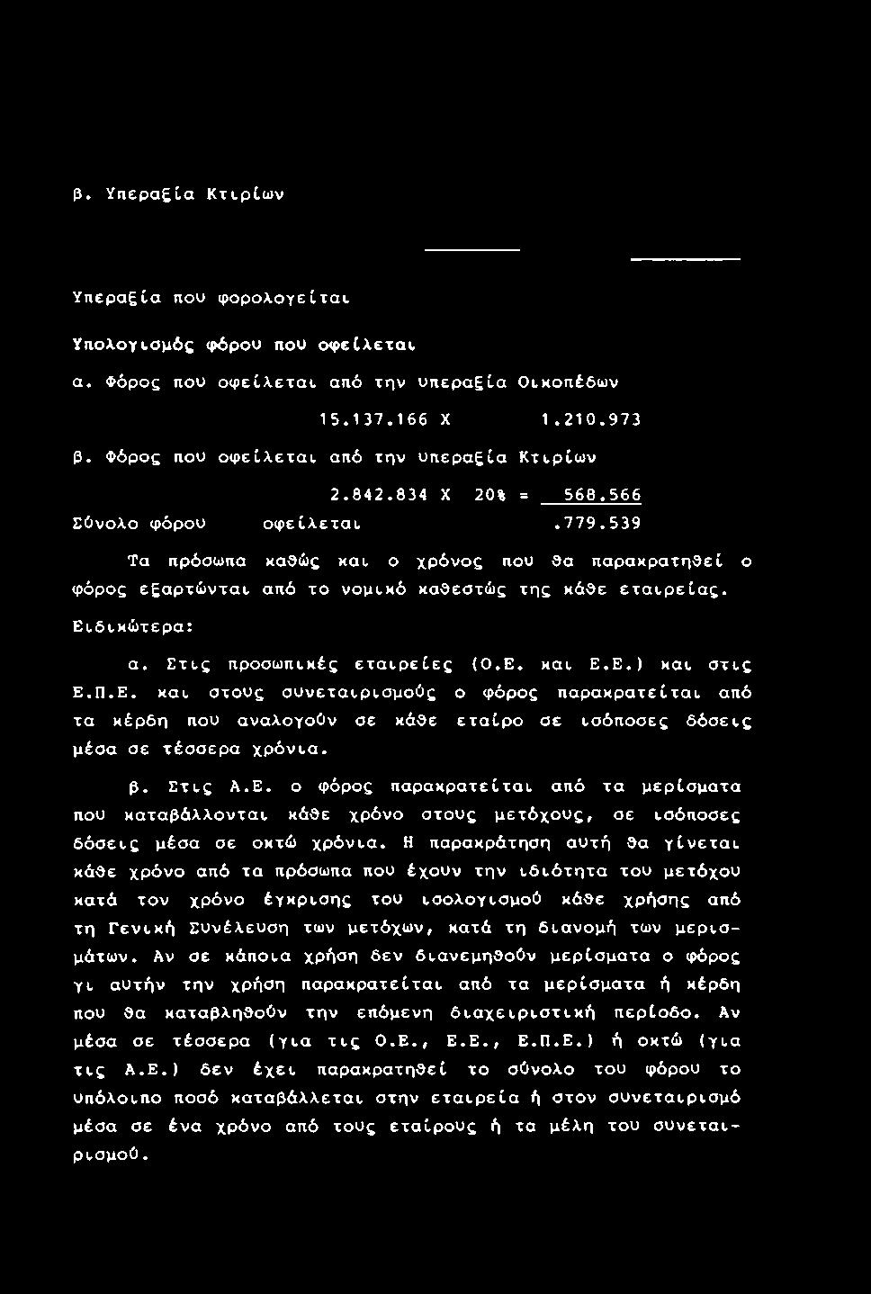 539 Τα πρόσωπα καθώς και ο χρόνος που θα παρακρατηθεί ο φόρος εξαρτώνται από το νομικό καθεστώς της κάθε εταιρείας. Ει