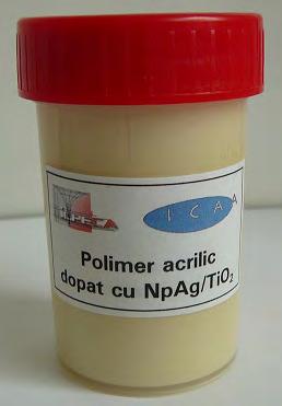 Polimer acrilostirenic dopat cu nanopulberi compozite de argint şi dioxid de titan Descriere Produs nou, sub formă de emulsie vâscoasă, de culoare galben pai până la galben brun, pe bază de polimeri