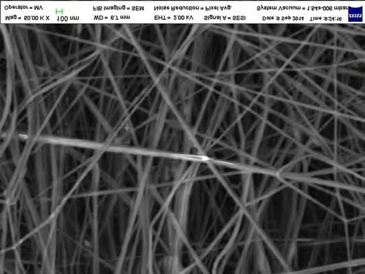 Membrane filtrante din nanofibre polimerice Descriere produs: material filtrant neţesut din nanofibre polimerice compozite obţinute prin electrofilare din soluţii polimerice de PAN, PAN/CNT,