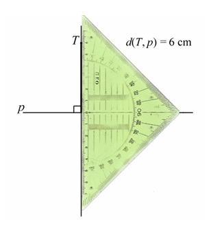 . Izmerimo razdaljo med točko T in presečiščem pravokotnice s premico p. 4. Zapišemo: d(t, p) = 6 cm.