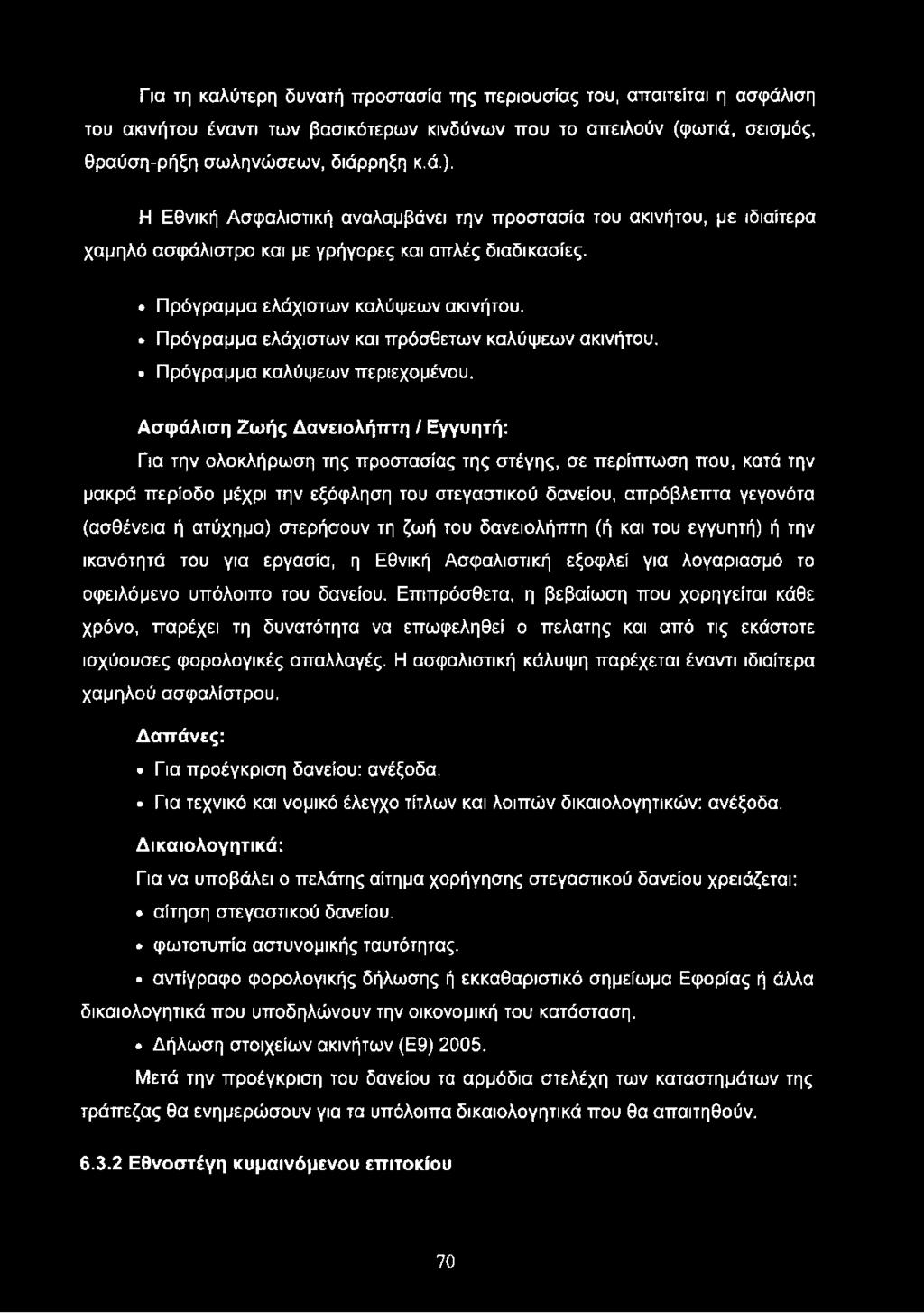 Πρόγραμμα ελάχιστων και πρόσθετων καλύψεων ακινήτου. Πρόγραμμα καλύψεων περιεχομένου.