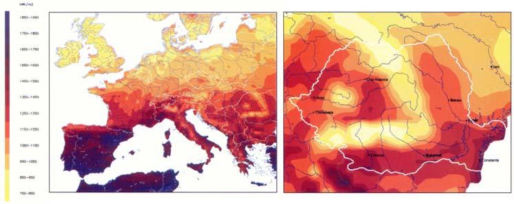 Potenţialul de utilizare a energiei solare în Romania, este relativ important, aşa cum se observă în figurile 2.4 şi 2.