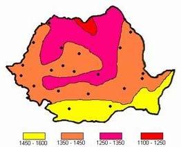 Există zone în care fluxul energetic solar anual, ajunge până la 1450 1600kWh/m 2 /an, în zona Litoralului Mării Negre şi Dobrogea ca şi în