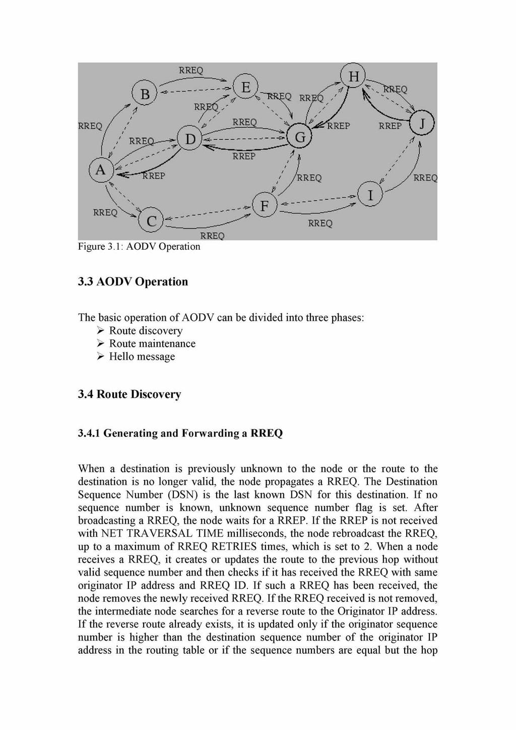 Figure 3.1: AODV Operation 3.3 AODV Operation The basic operation of AODV can be divided into three phases: > Route discovery > Route maintenance > Hello message 3.4 