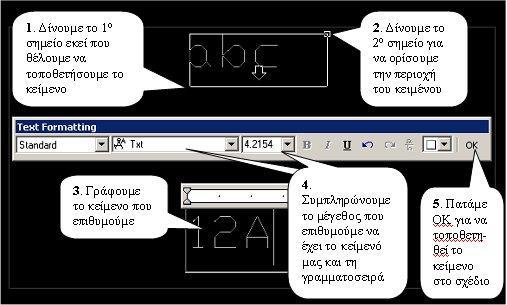 Σχεδίαση (5/6) Τοποθέτηση κειμένου μέσα στο σχέδιο μας Για να προσθέσουμε κείμενο στο σχέδιο μας, επιλέγουμε το εικονίδιο