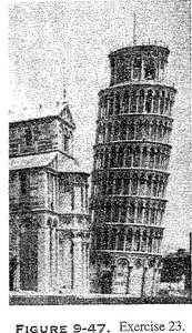 22_Rigid_body/e_22_8_403.html 23. The leaning Tower of Pisa (see Fig. 9-47) is 55 m high and 7.0 m in diameter. The top of the tower is displaced 4.5 m from the vertical.