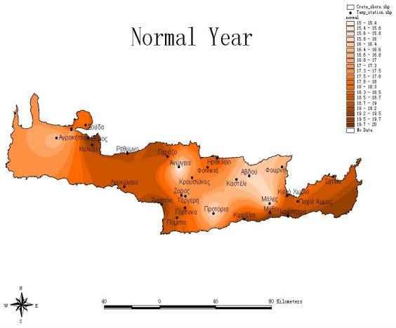 Κεφάλαιο 5 ο Χάρτης 12 : Χωρική Κατανοµή της Θερµοκρασίας για