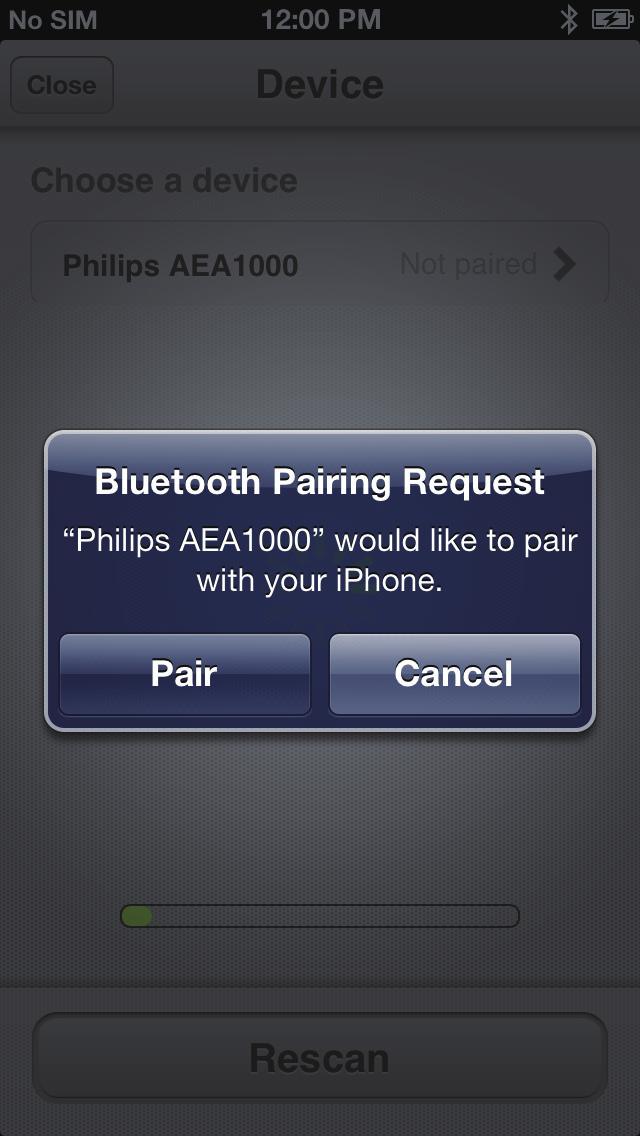 »» Αφού εντοπιστεί η συσκευή InRange, στην οθόνη της εφαρμογής εμφανίζεται η ένδειξη «Philips AEA1000».