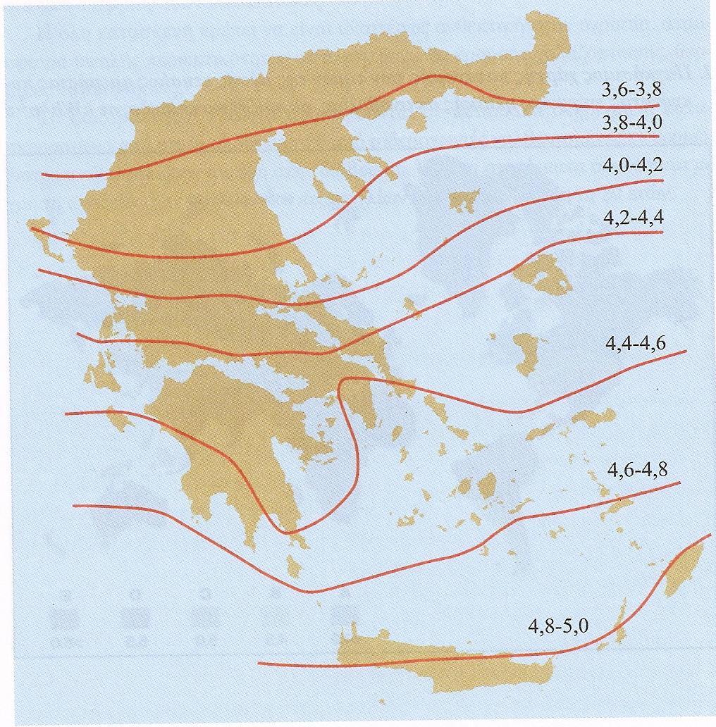 Δηθφλα 6.8: Καηαλνκή ηηκψλ κέζεο εκεξήζηαο ειηαθήο αθηηλνβνιίαο ζηελ Διιάδα (Φξαγθηαδάθεο 2006) 2.