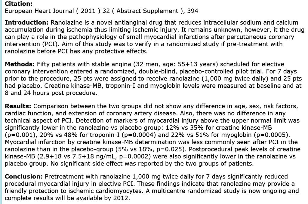 P2355 : Usefulness of preprocedural therapy with ranolazine to prevent myocardial