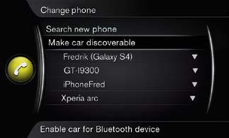 Πώς συνδέω ένα τηλέφωνο Bluetooth *; Στην κανονική προβολή για την πηγή τηλεφώνου, πατήστε OK/MENU. Επιλέξτε Make car discoverable και επιβεβαιώστε την επιλογή σας με το OK/MENU.