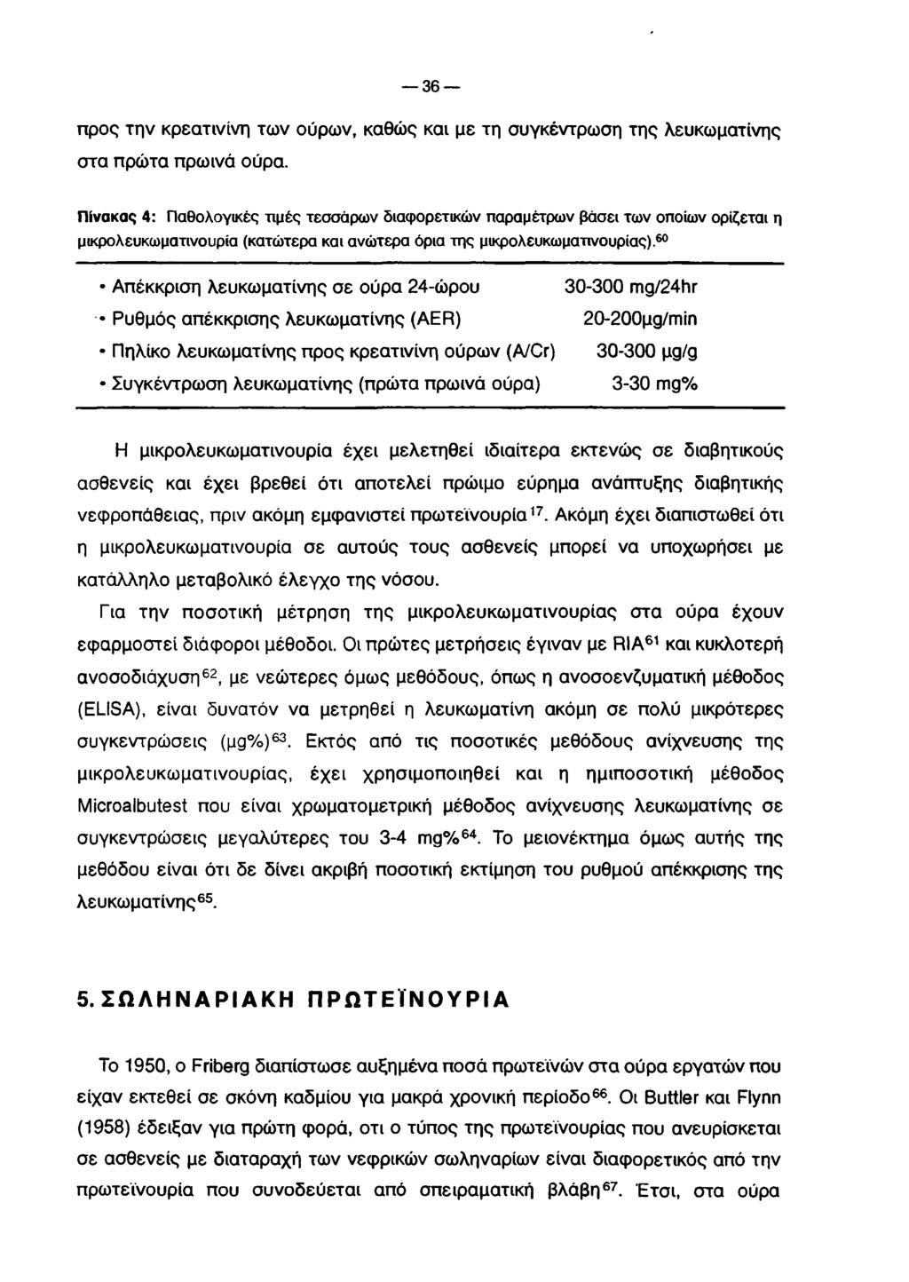 36 προς την κρεατινίνη των ούρων, καθώς και με τη συγκέντρωση της λευκωματίνης στα πρώτα πρωινά ούρα.