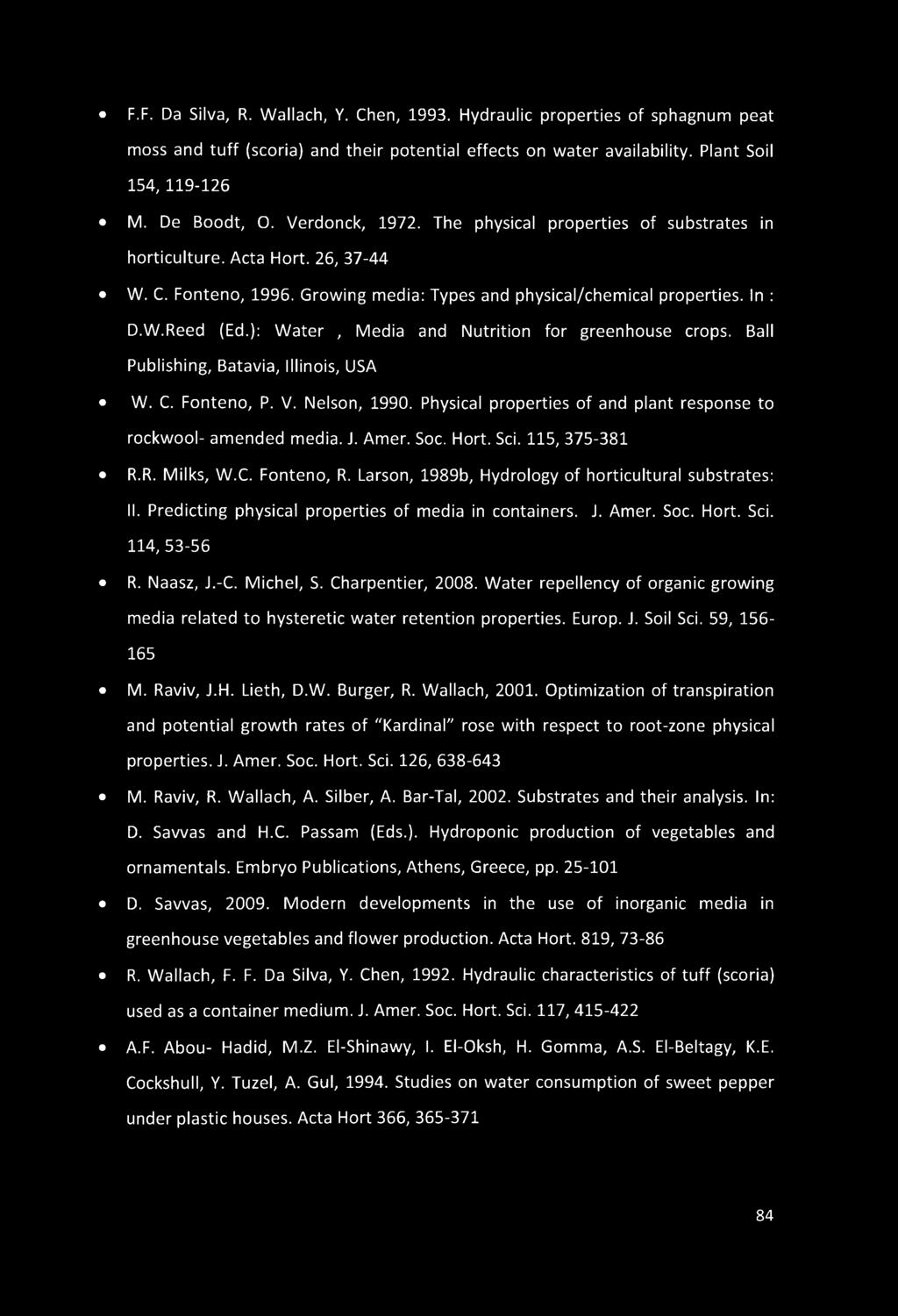 ): Water, Media and Nutrition for greenhouse crops. Ball Publishing, Batavia, Illinois, USA W. C. Fonteno, P. V. Nelson, 1990. Physical properties of and plant response to rockwool- amended media. J.