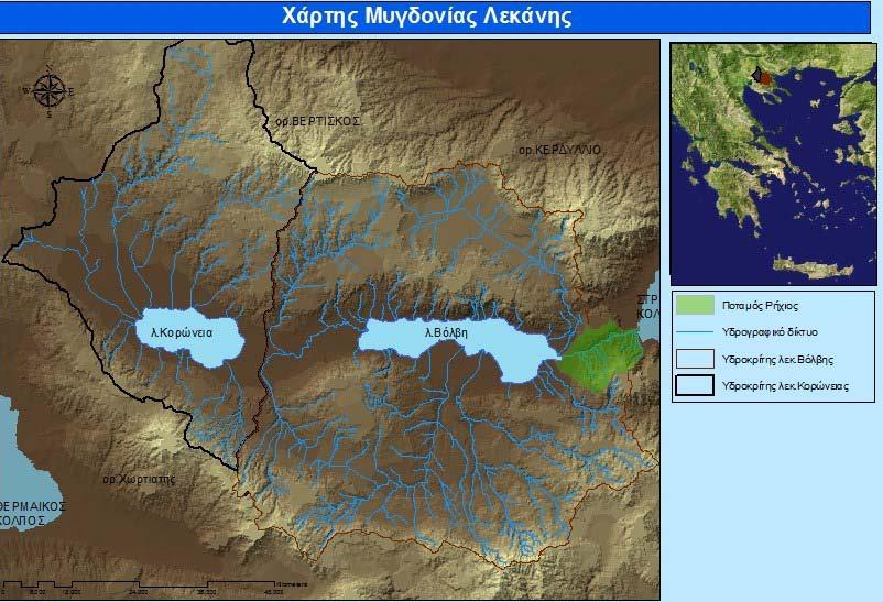 2. Περιοχή Έρευνας 2.1 Λεκάνη απορροής ποταμού Ρήχιου 2.1.1 Γεωγραφική θέση Ο ποταμός Ρήχιος απέχει 75 km από την πόλη της Θεσσαλονίκης και ανήκει στο Υδατικό Διαμέρισμα της Κεντρικής Μακεδονίας στο Νομό Θεσσαλονίκης (Εικόνα 2.