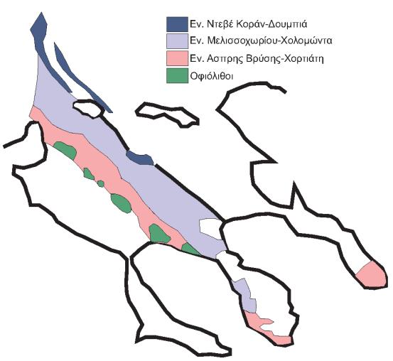 Η Περιροδοπική εκτείνεται ως ζώνη πλάτους 10-20 χιλιομέτρων, με διεύθυνση ΒΔ - ΝΑ στα δυτικά της Σερβομακεδονικής και χωρίζεται σε 3 μεγάλες ενότητες : Ντεβέ Κοράν Δουμπιά, Μελισσοχωρίου Χολομώντα,