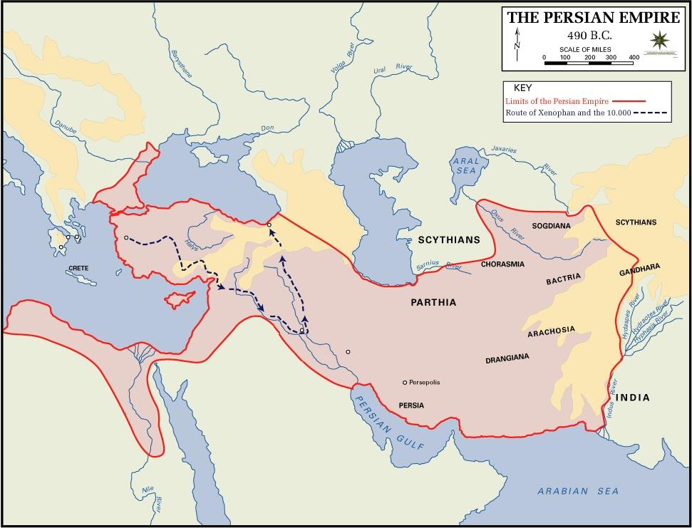 [1,5] L armée passa ensuite en Arabie, et avec l Euphrate à sa droite, fit en cinq jours trentecinq parasanges dans un pays désert, plat comme la mer et couvert d absinthe.